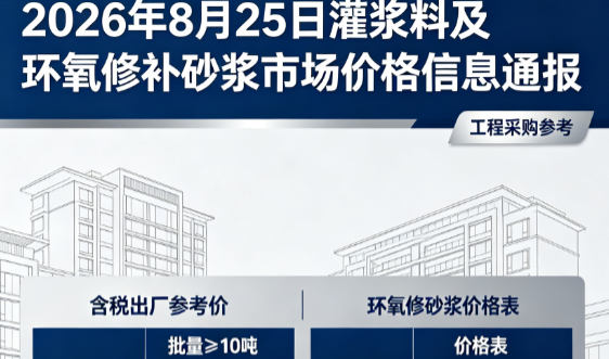 隆子2026年8月25日灌浆料及环氧修补砂浆市场价格信息通报